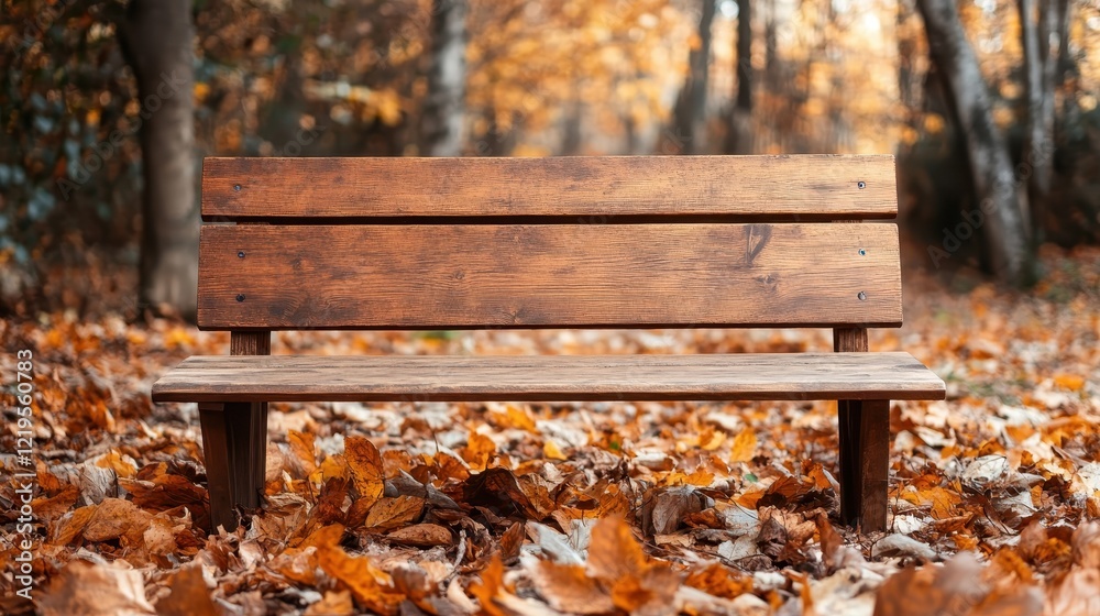 This wooden bench, adorned with a carpet of colorful autumn leaves, offers an idyllic spot in nature for relaxation and a moment of peace amid the vibrant fall scenery. This wooden bench, adorned with a carpet of colorful autumn leaves, offers an idyllic spot in nature for relaxation and a moment of peace amid the vibrant fall scenery.