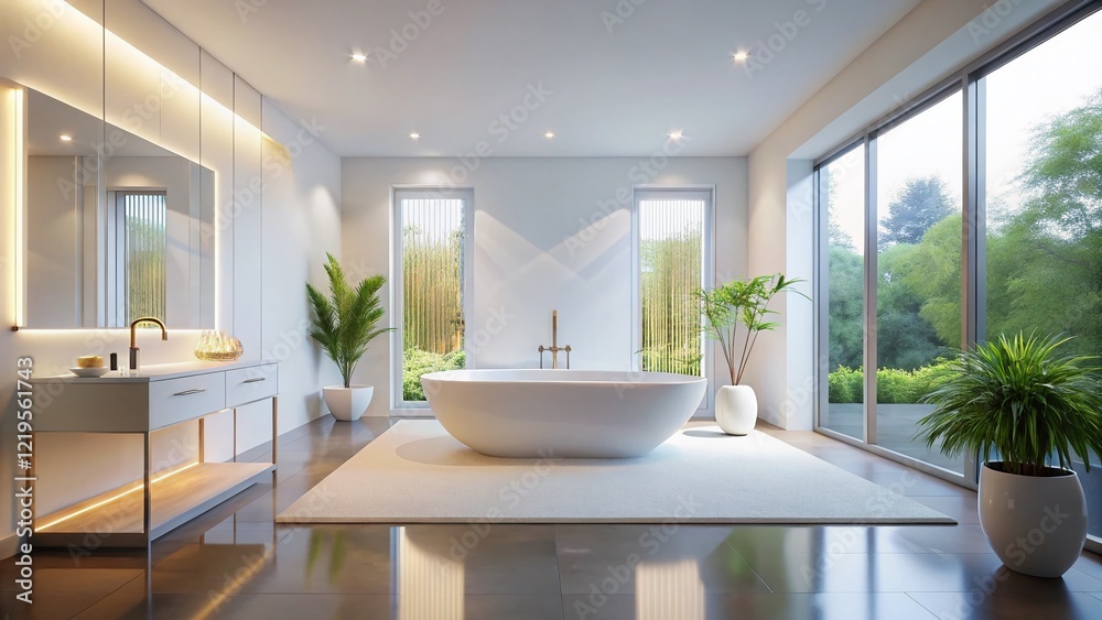 Fototapeta premium Timeless Modern White Bathroom: Elegant Long Exposure Photography
