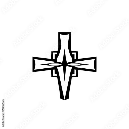 Abstract Cross: A Modern Religious Symbol Design.  Simple, geometric lines create a powerful image of faith, hope, and spirituality. Perfect for religious art, graphic design, and spiritual projects.