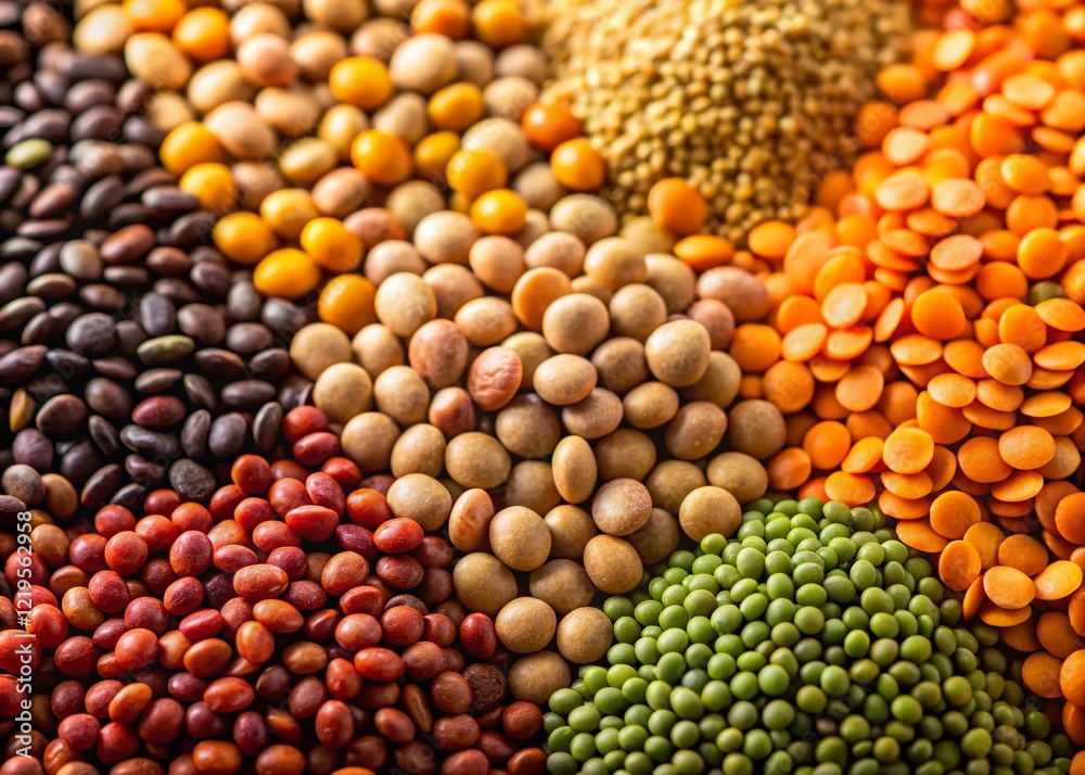 Top View Uncooked Lentils Texture Background: Healthy Food Photography