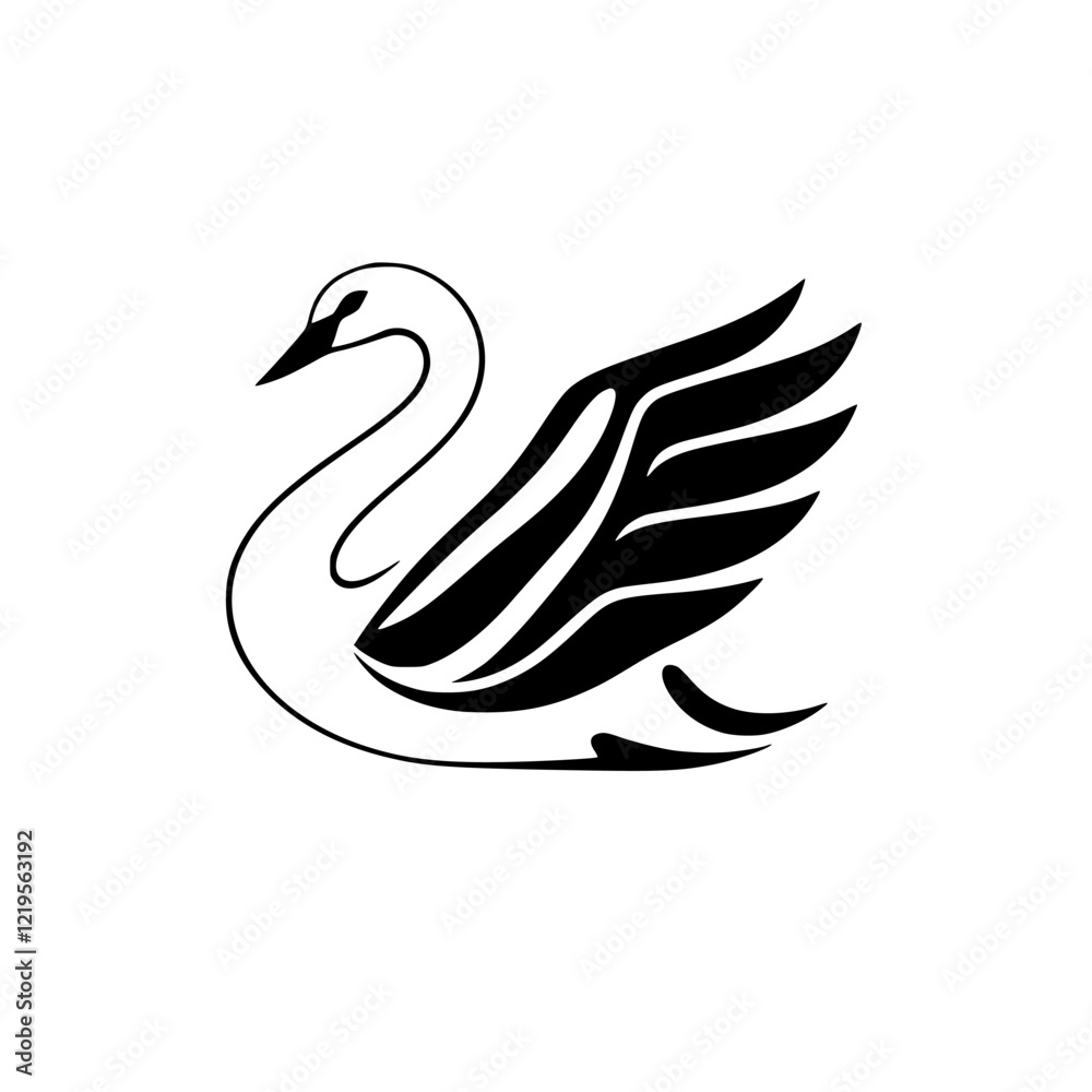 Obraz premium Elegant Swan: Black and White Bird Vector Graphic. Graceful Waterbird, Nature Wildlife Art, Perfect for Symbol, Icon, or Design