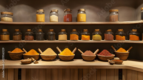 Wallpaper Mural Vibrant Spices and Herbs in Wooden Bowls and Jars Torontodigital.ca