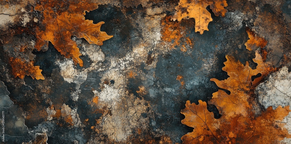 Autumn Oak Leaves on a Rustic Dark Background