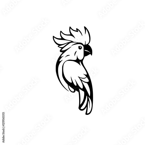 Elegant Black and White Cockatoo Parrot Bird Vector Illustration Graphic Design
