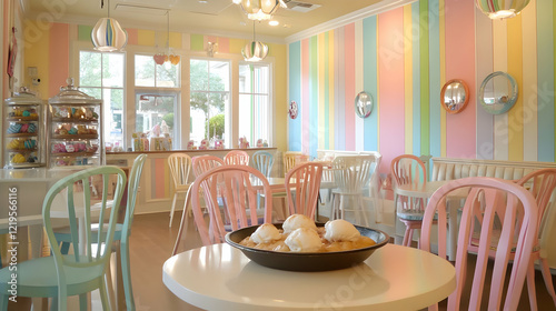 Delightful Dessert Shop: Pastel Interior and Sweet Treats
