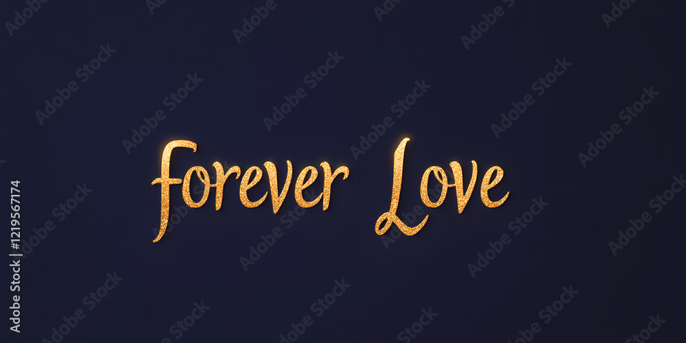 Obraz premium Forever Love: A romantic message in elegant gold lettering against a deep blue background. Perfect for Valentine's Day, wedding invitations, or expressing enduring affection.