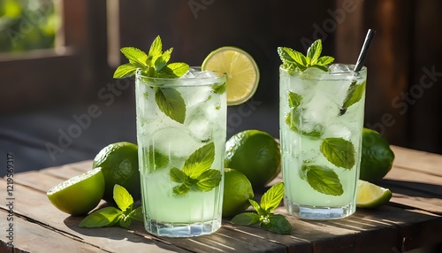 Refreshing Mojito Cocktails: Sunlit Summer Drinks with Mint and Lime
