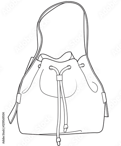 mini bucket drawstring bag flat sketch vector illustration mockup	
