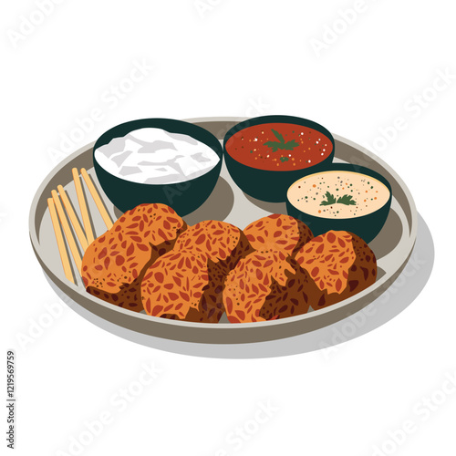 Vada Platter with Coconut Chutney, Tomato Chutney, and Sambar