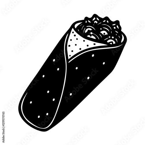 burrito black silhouette vector, Simple silhouette Design vector icon with white background. Food vector  