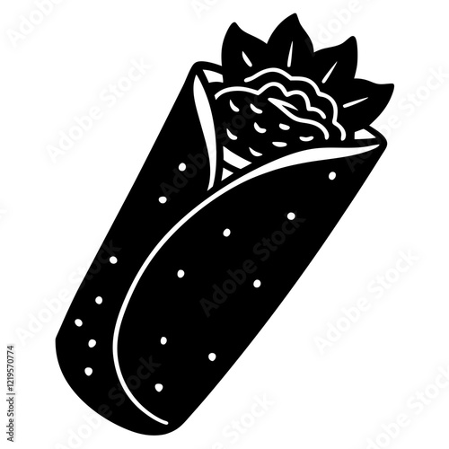 burrito black silhouette vector, Simple silhouette Design vector icon with white background. Food vector  