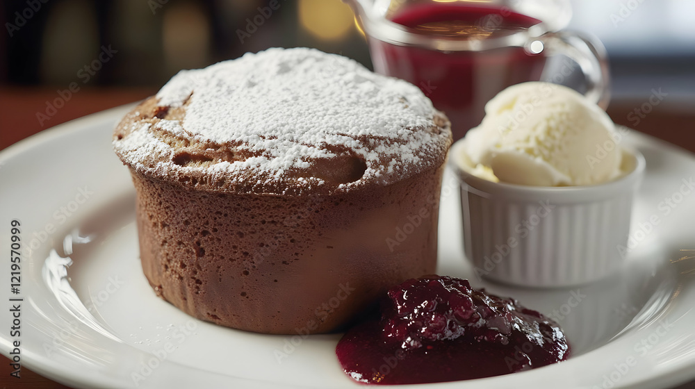 Warm Chocolate Cake with Vanilla Ice Cream and Berry Sauce Warm Chocolate Cake with Vanilla Ice Cream and Berry Sauce