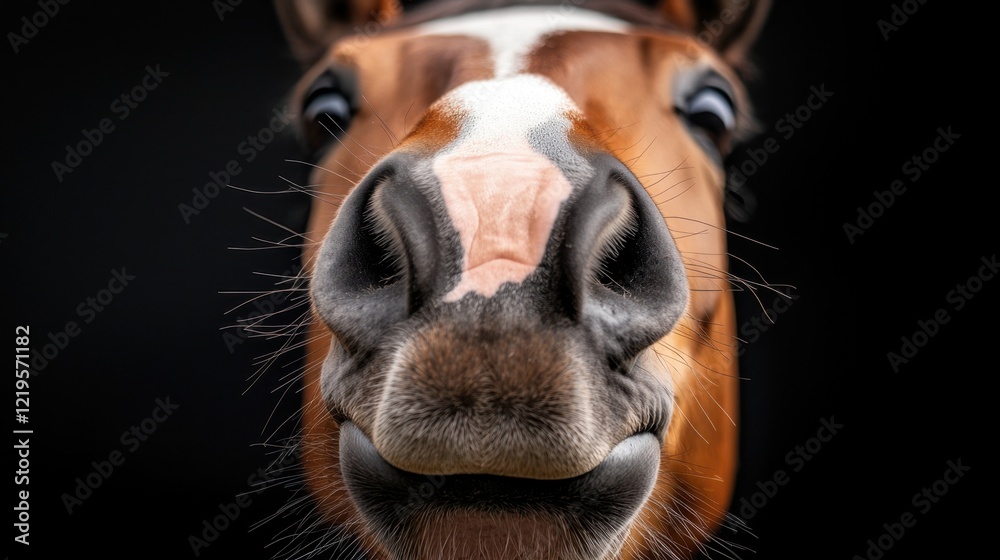 Fototapeta premium A close up of a horse's nose with a black background