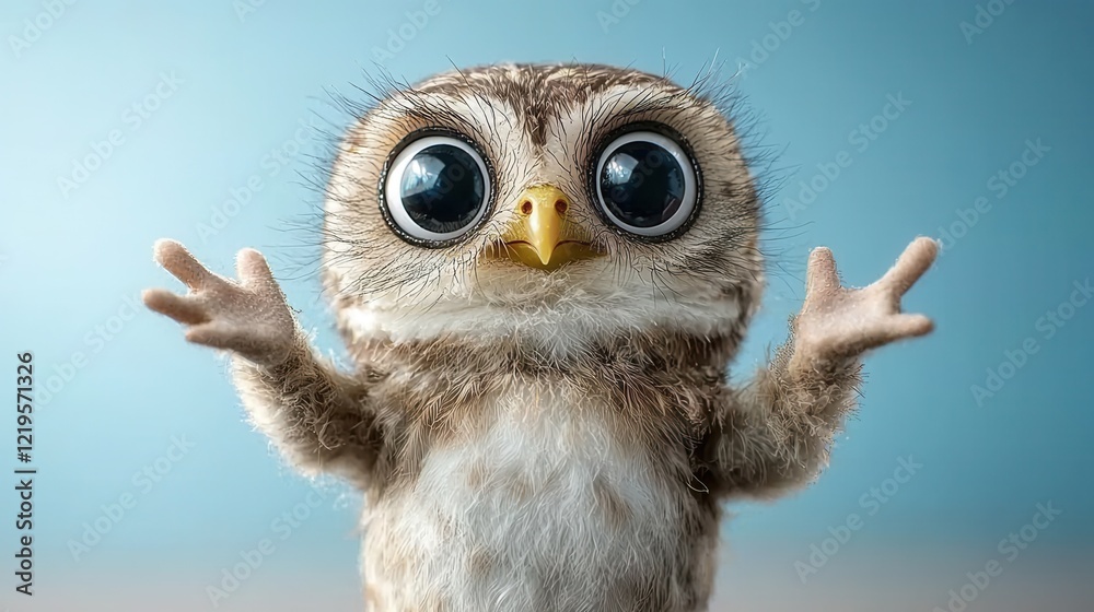 Obraz premium A small owl with big eyes standing on its hind legs