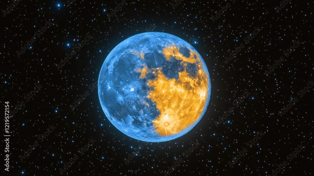 Obraz premium Celestial Orb Half-lit Moon in Starry Night