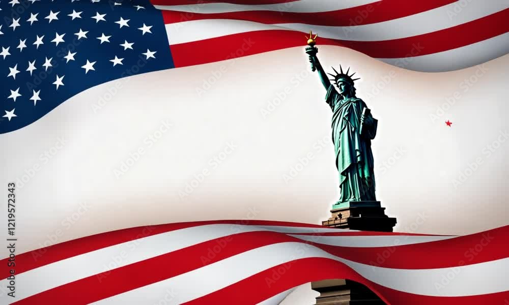statue of liberty with flag America ,independence day america ,Double exposure style