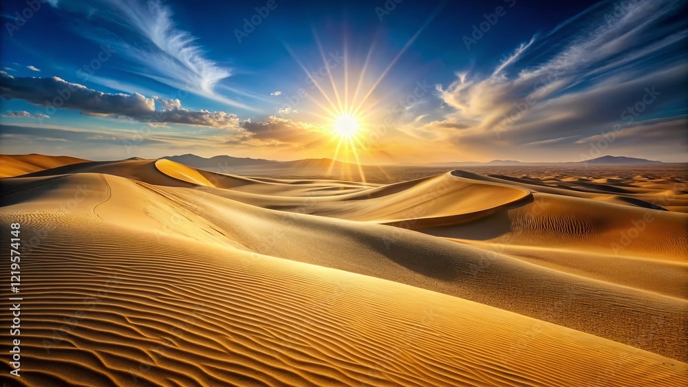 Naklejka premium Vast Desert Dunescape: Endless Waves of Sand Under a Clear Sky