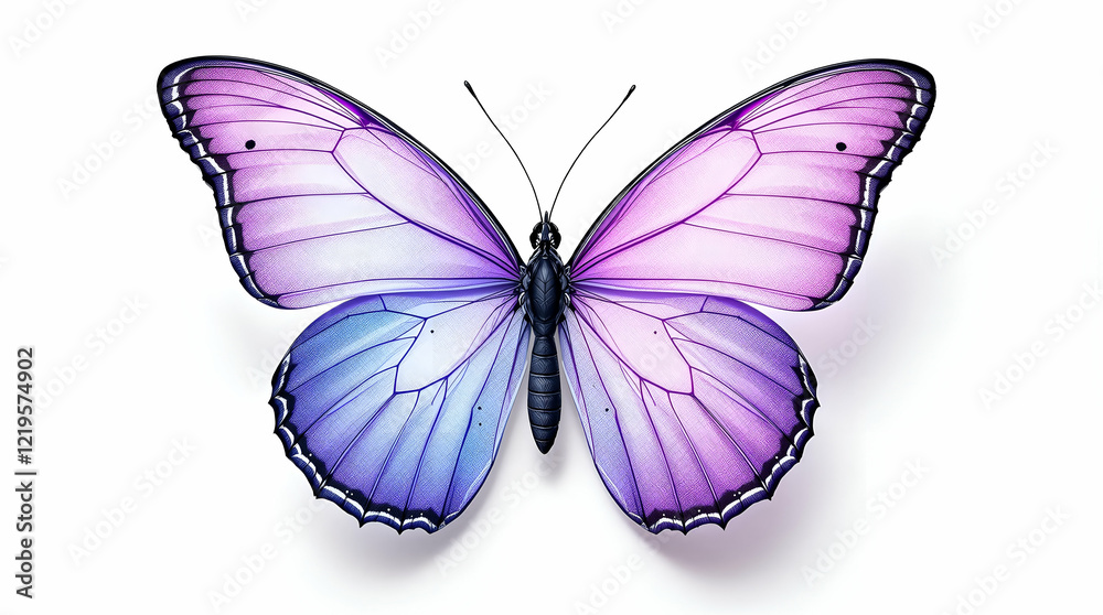 Fototapeta premium Butterfly with Violet and Lavender Wings Fading to Soft Blue White Background