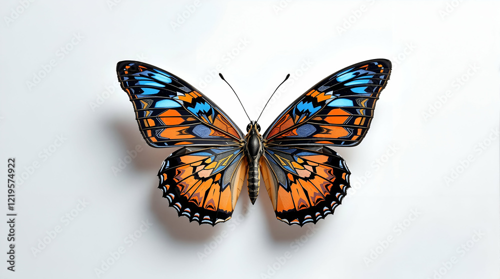 Elegant Butterfly with Vibrant Colors Displayed on a Pristine White Background Elegant Butterfly with Vibrant Colors Displayed on a Pristine White Background