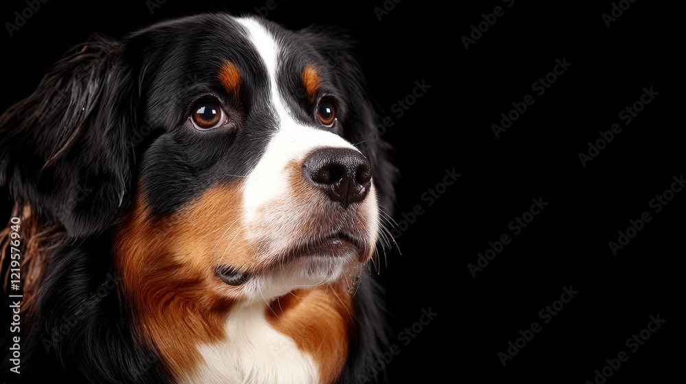 A close up of a dog's face on a black background A close up of a dog's face on a black background