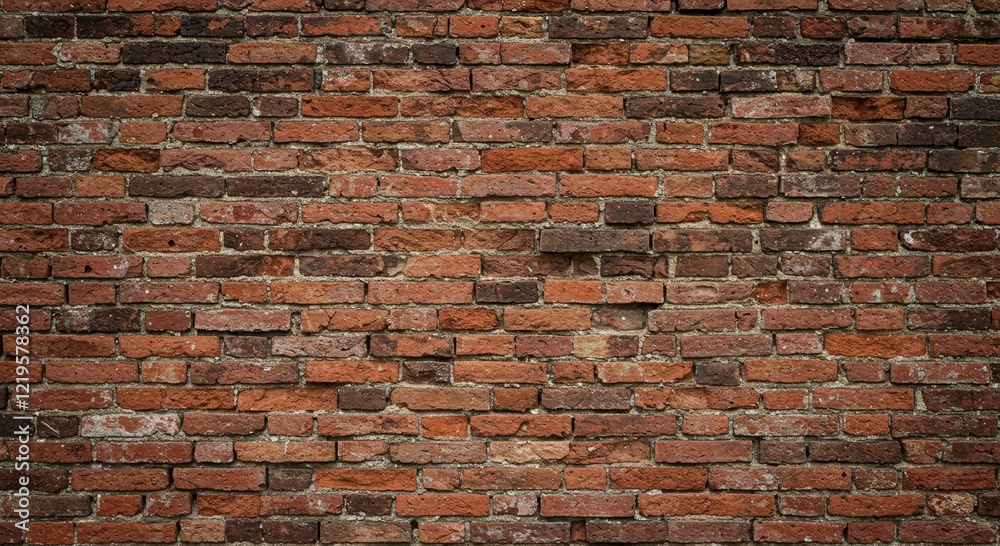 Naklejka premium Authentic Aged Red Brick Wall Texture Background Grunge Rustic Masonry Pattern