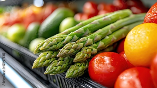 asparagus and tomatoes in a grocery store