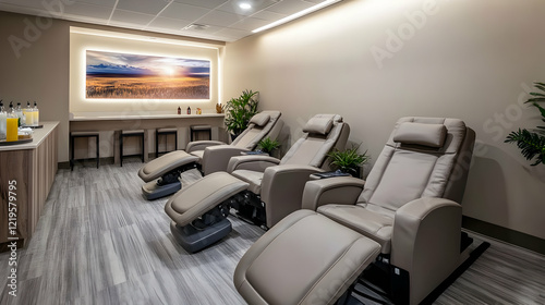 Tranquil Relaxation Room: Modern Massage Chairs & Serene Design