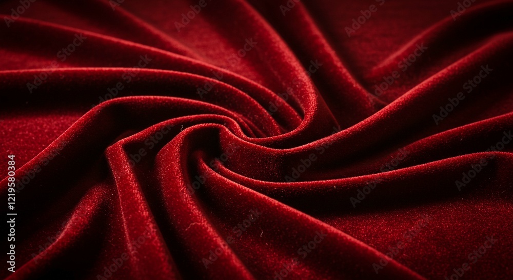Obraz premium Luxurious Red Velvet Fabric Texture Draped Swirls Rich Deep Burgundy Color Elegant Textile