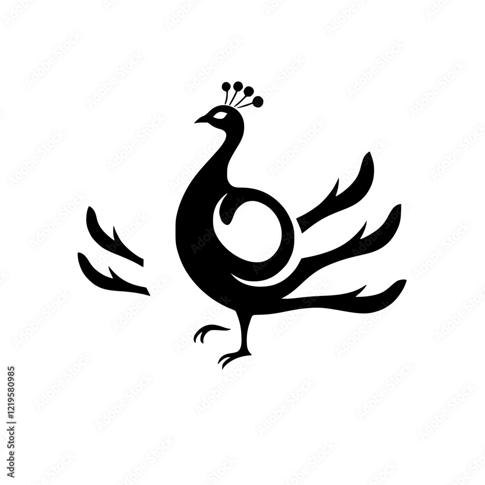 Fototapeta premium Elegant Peacock Silhouette: A Stunning Black and White Bird Design