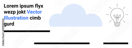 Lightbulb with plants, cloud, black horizontal lines, and blue text with placeholder text. Ideal for business presentations, tech startups, innovation, environment themes, educational content