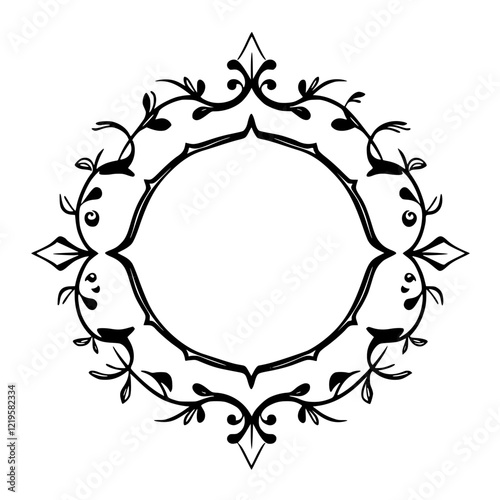 Elegant Circular Floral Frame: Vintage Ornament Design. Perfect for invitations, logos, and more.  A classic decorative element for adding a touch of sophistication to your projects.