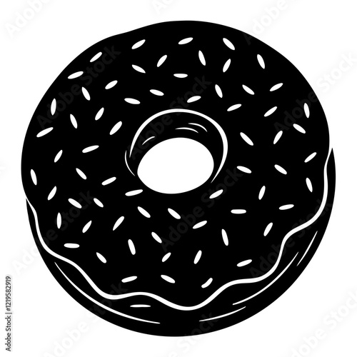 donut with chocolate black silhouette vector, Simple silhouette Design vector icon with white background. Food vector 