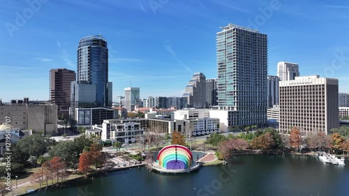 Eola Park At Orlando In Florida United States. High Rise Buildings Landscape. Financial District. Orlando At Florida United States. Downtown City. Urban Outdoor.