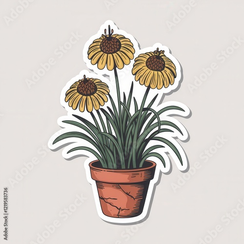 Wallpaper Mural Yellow Flowers in a Terracotta Pot Torontodigital.ca