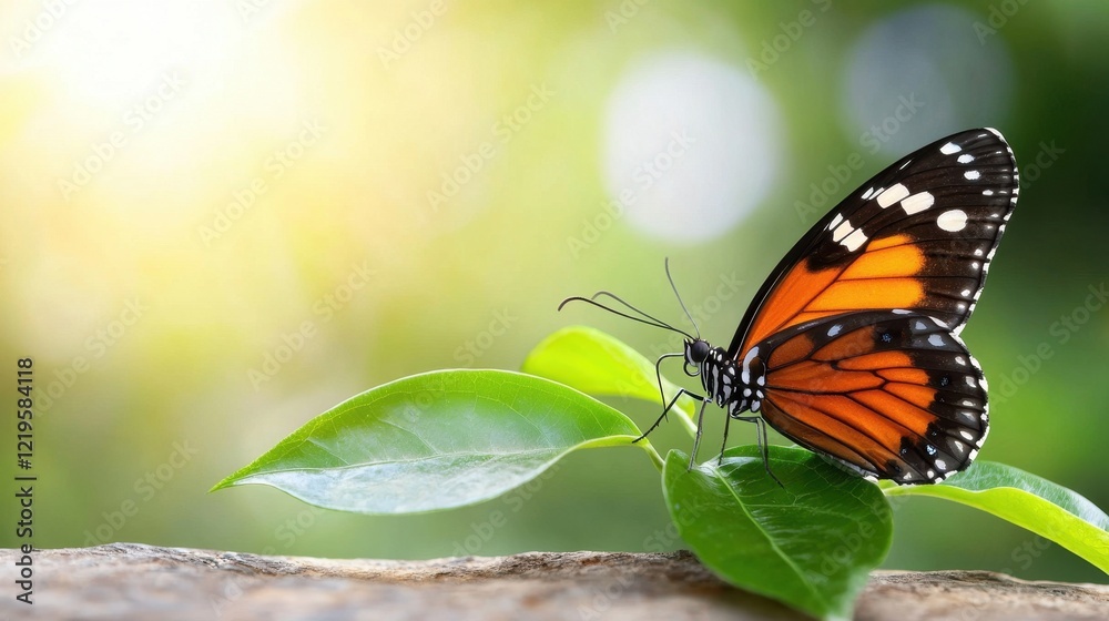 A butterfly sitting on top of a green leaf A butterfly sitting on top of a green leaf