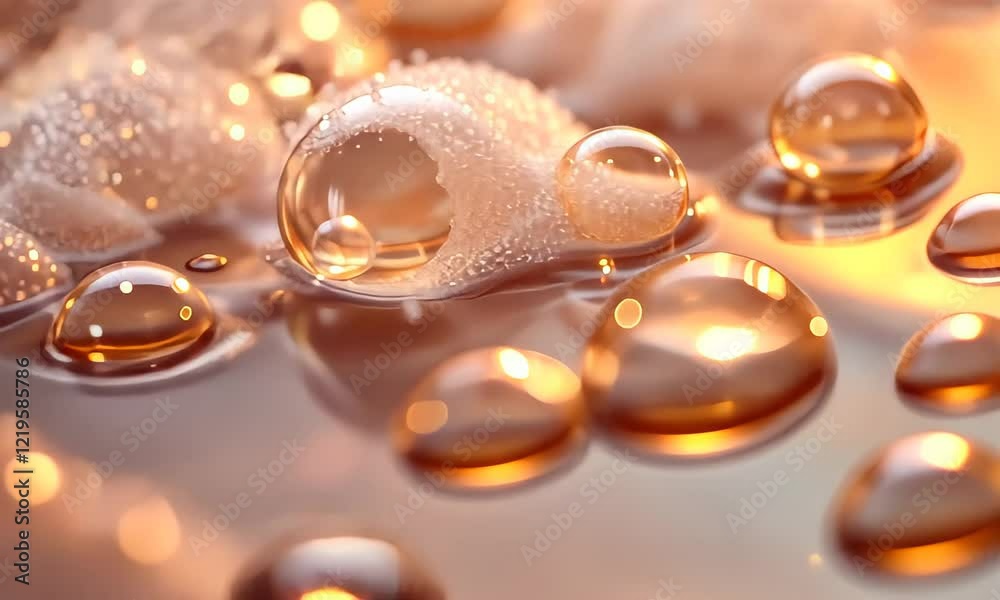 Golden light reflecting on bubbles in water creating mesmerizing fluid dynamics Golden light reflecting on bubbles in water creating mesmerizing fluid dynamics