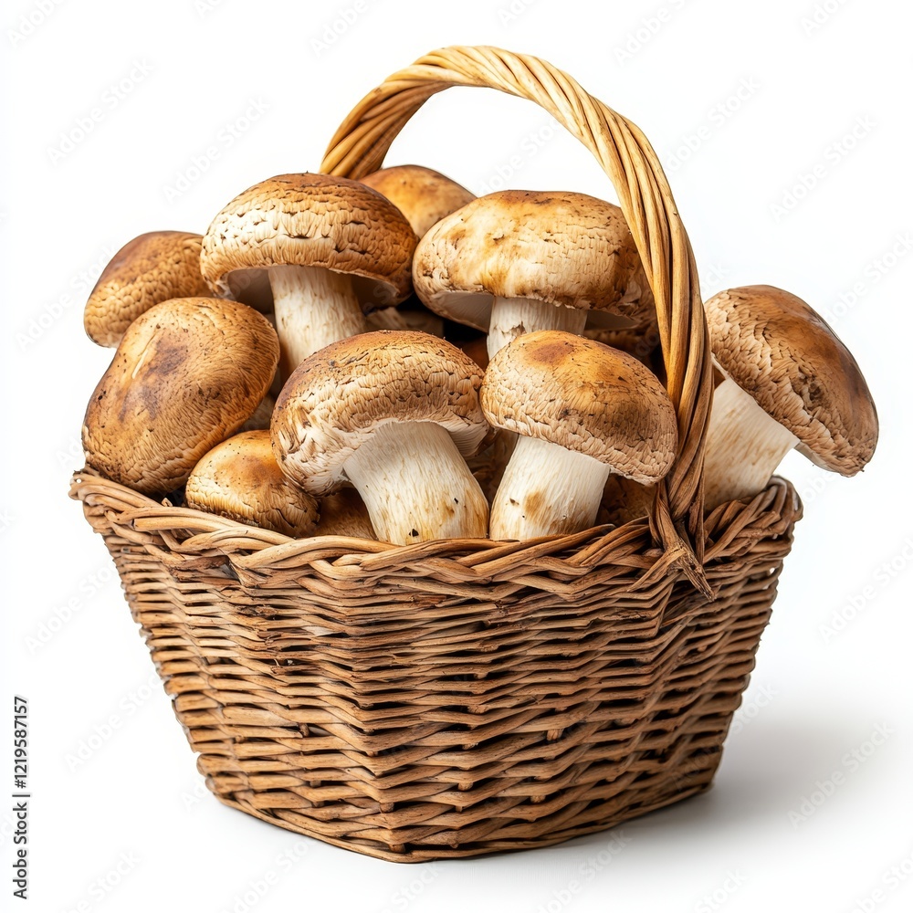 Fresh Porcini Mushrooms in Rustic Basket Isolated on White Background for Gourmet Cooking 3 Fresh Porcini Mushrooms in Rustic Basket Isolated on White Background for Gourmet Cooking 3