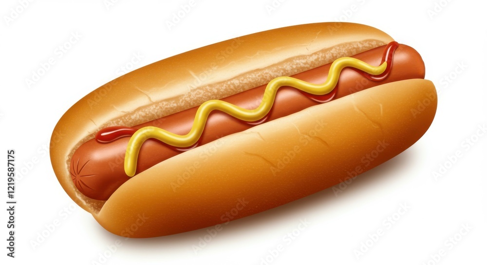 hot dog, bun, mustard, classic American food, realistic, detailed, appetizing, golden brown, shiny, close-up, studio lighting, food photography, isolated on white background, high-resolution, crisp ed hot dog, bun, mustard, classic American food, realistic, detailed, appetizing, golden brown, shiny, close-up, studio lighting, food photography, isolated on white background, high-resolution, crisp ed