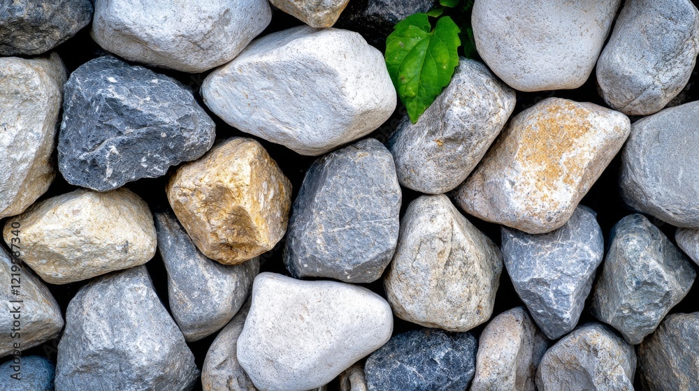 A pile of rocks with a green leaf on top A pile of rocks with a green leaf on top