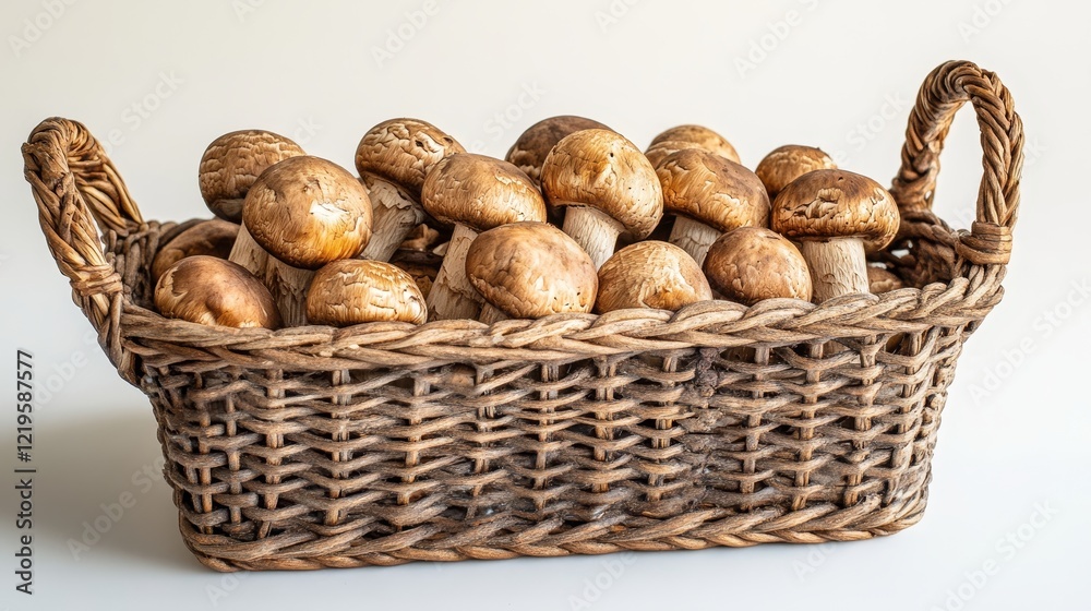 Fresh Porcini Mushrooms in Rustic Basket Isolated on White Background for Gourmet Cooking 1 Fresh Porcini Mushrooms in Rustic Basket Isolated on White Background for Gourmet Cooking 1