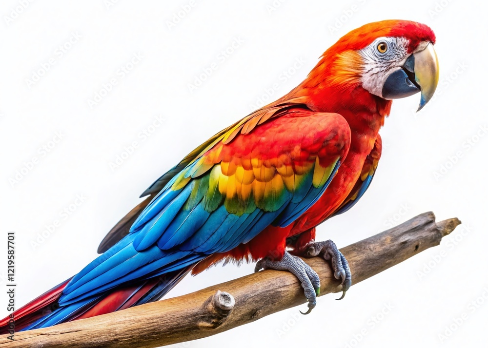 Obraz premium Vibrant Macaw Parrot Isolated on White Background - Stunning Drone Aerial View
