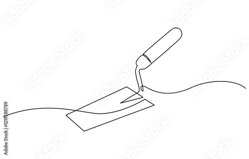 Continuous one line drawing of construction trowel tools, Continuous line drawing of trowel. Trowel linear icon. One line drawing background. Vector illustration. Trowel continuous line icon.
