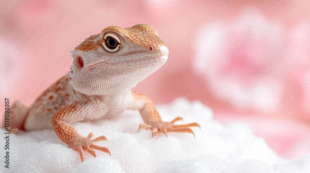 Fototapeta premium A small lizard sitting on top of a pile of snow