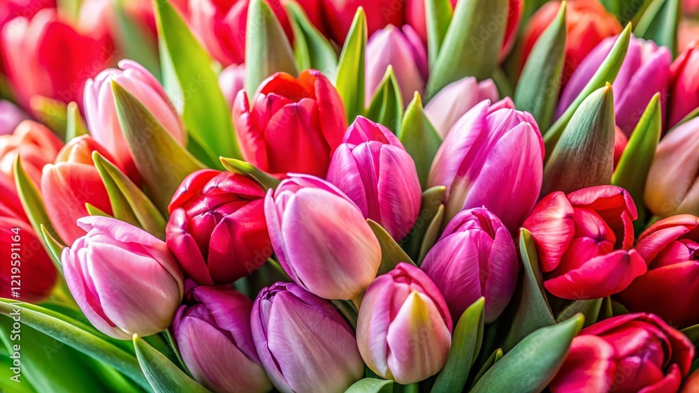 Fototapeta premium Vibrant Pink and Red Tulips Bouquet - Spring Flowers Photography