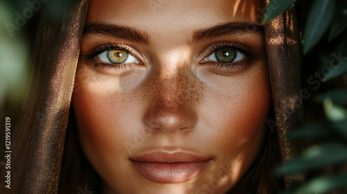 A close up of a woman with freckles on her face