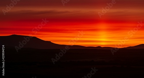 Wallpaper Mural Fiery Sunset Landscape Dramatic Silhouette of Mountains Against Vibrant Red Sky Torontodigital.ca