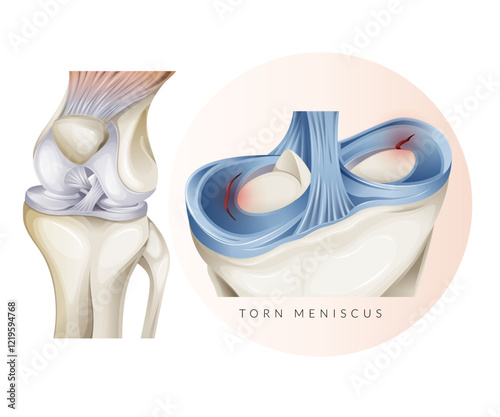 Knee Cartilage Injury - Torn Meniscus - Stock Illustration