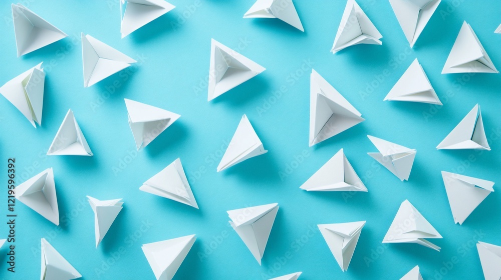 Abstract Minimalist Composition: White Origami Boats on a Blue Background Abstract Minimalist Composition: White Origami Boats on a Blue Background