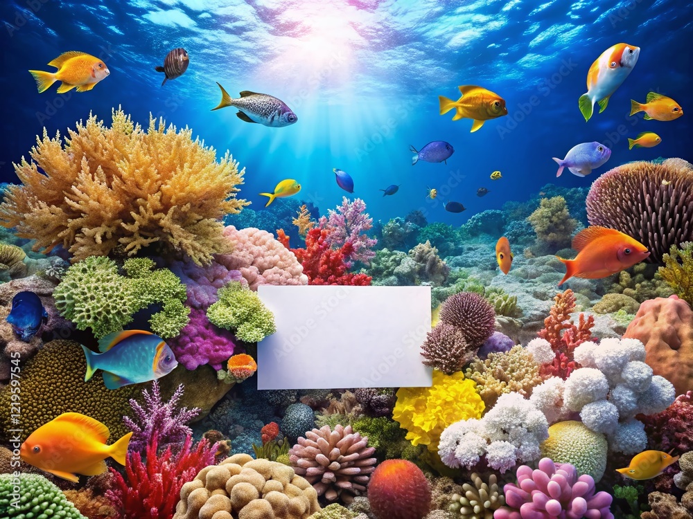 Obraz premium Vibrant Tropical Fish Landscape with White Text Space for Design - Stock Photo