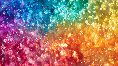 colorful, pixelated glitter. The texture looks crystalline and has a rainbow spectrum effect background